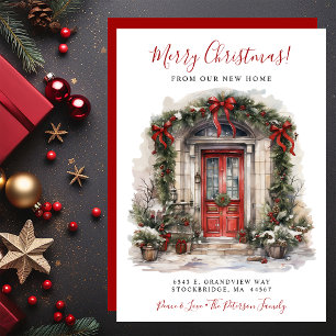 Anuncio Feliz Navidad Nueva Casa Puerta Roja Mudanza