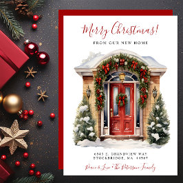 Anuncio Feliz Navidad Nuevo hogar Puerta Roja en movimient