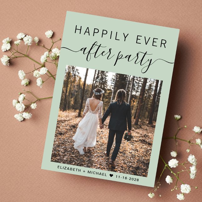 Anuncio Feliz Nunca Después De La Foto Fiesta Sage Green B (An chic Happily Ever After Party Invitation to set the tone for an unforgettable event)