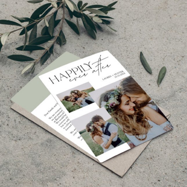 Anuncio Feliz Nunca Después De La Foto Moderna Boda (Easily personalize this wedding announcement with your deets and photos)