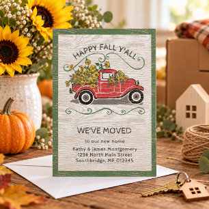 Anuncio Feliz Otoño Para Todos Cita Camión Rojo Vintage Mu