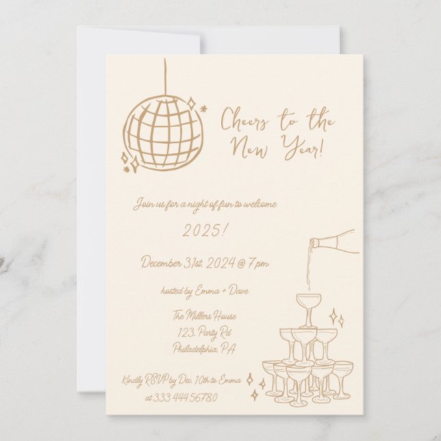 Anuncio Fiesta de Año Nuevo Invitar garabato dibujado a ma (Anverso)