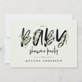 Anuncio Fiesta de ducha de bebé con ramas de olivo acuátic