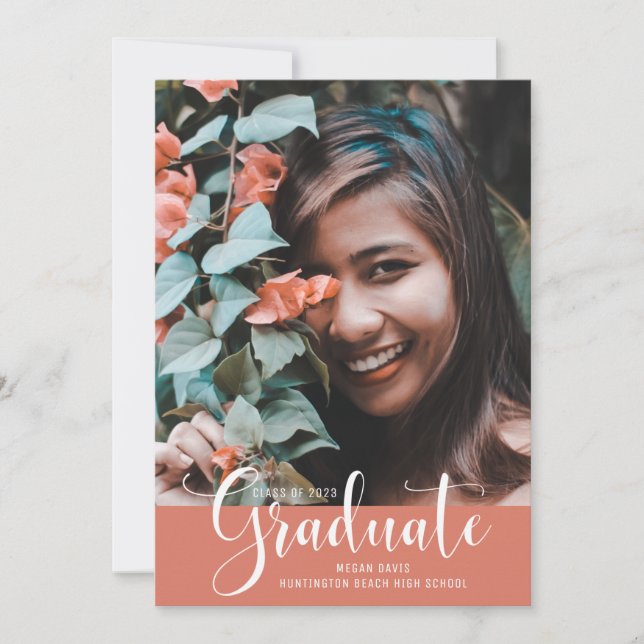 Anuncio Fiesta de foto graduada de Girly Pink Photo (Anverso)