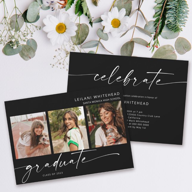 Anuncio Fiesta de graduación de 3 fotos moderna negra (Subido por el creador)