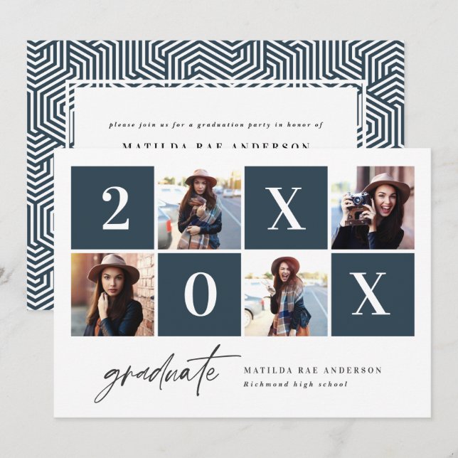 Anuncio Fiesta de graduación de tipografía fotográfica geo (Anverso / Reverso)