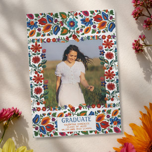 Anuncio Fiesta Floral Colorida Bordada Foto Graduación