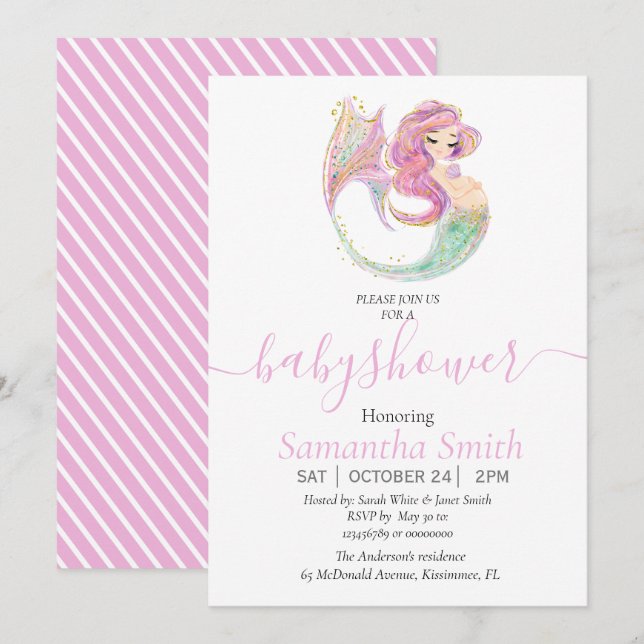 Anuncio Fiesta Mermaid Baby Shower (Anverso / Reverso)