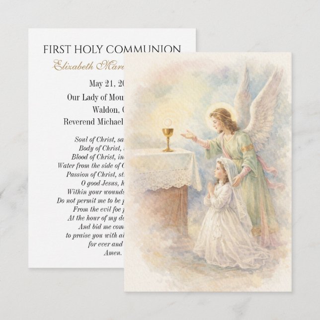 Anuncio First Communion Angel Eucharist Prayer Keepsake (Anverso / Reverso)