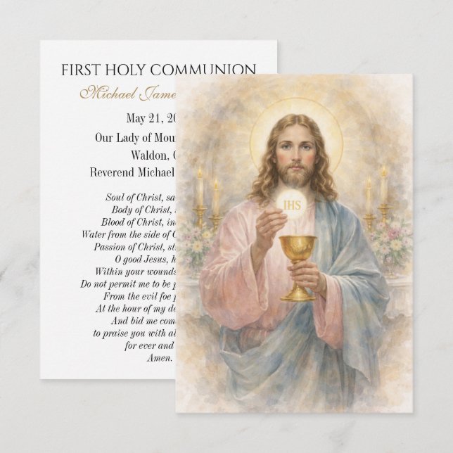 Anuncio First Communion Jesus Eucharist Keepsake Prayer (Anverso / Reverso)