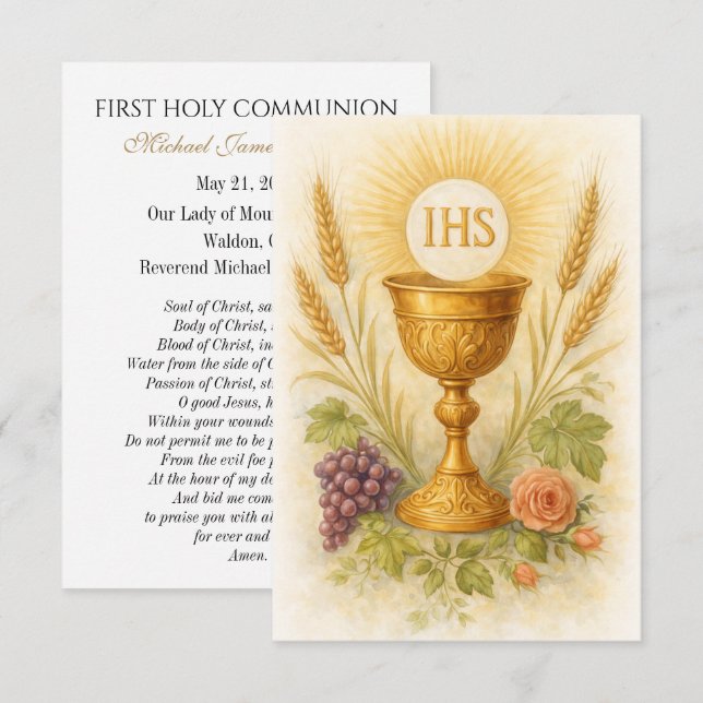 Anuncio First Communion Keepsake Eucharistic Chalice Card (Anverso / Reverso)