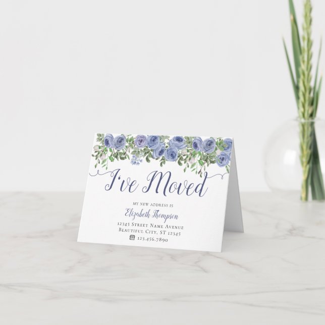Anuncio Floral acuarela Dusty Blue me he mudado (Anverso)