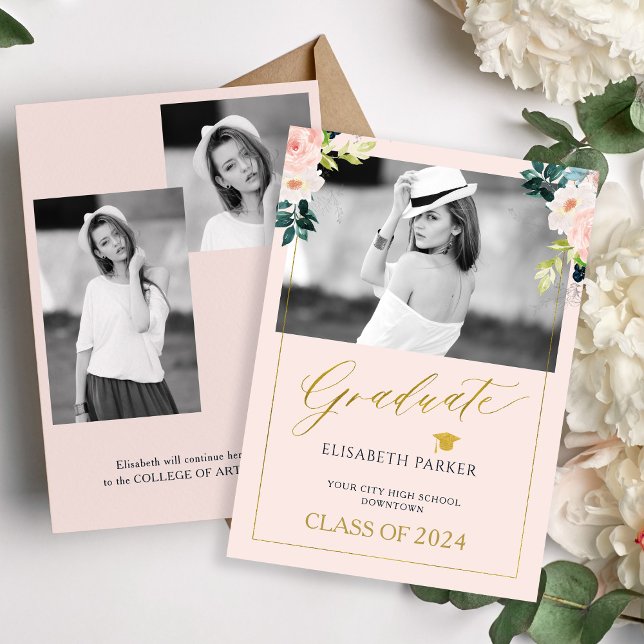 Anuncio Floral acuarela elegante graduación de fotos (Subido por el creador)