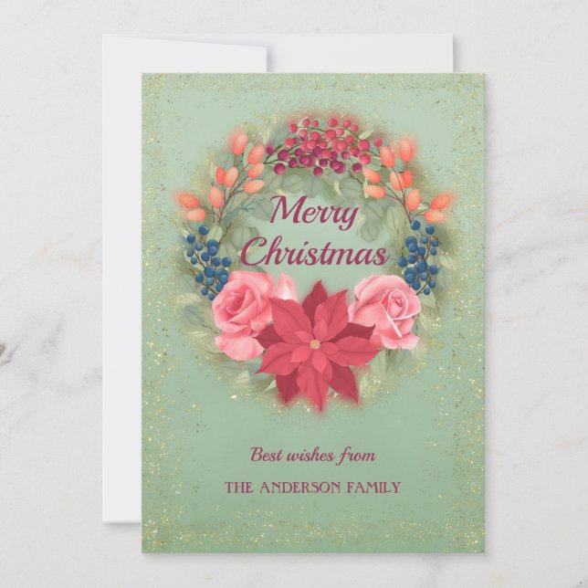 Anuncio Floral acuarela faux purpurina wreath elegante (Anverso)