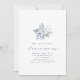 Anuncio Floral azul simple Nueva casa Fiesta de calentamie