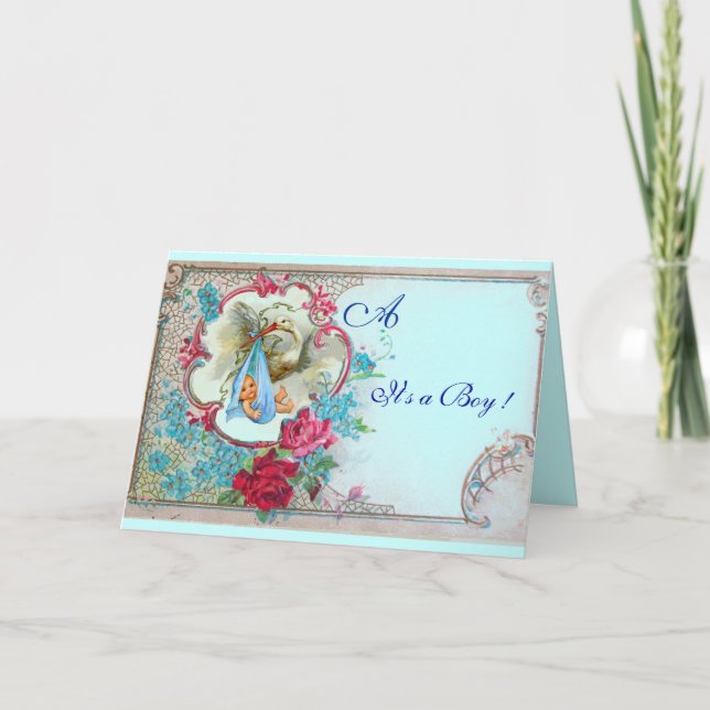 ANUNCIO FLORAL AZUL STORK BOY BABY SHOWER,ROSES ROSAS ROSA (Anverso)