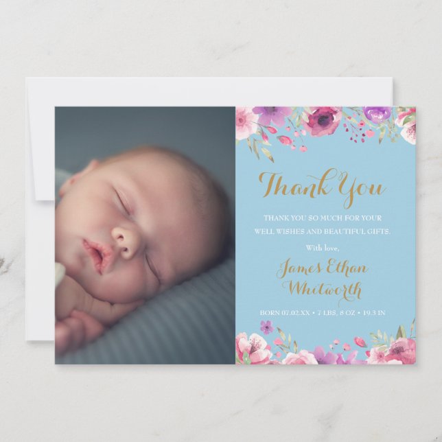 Anuncio Floral Baby Boy Photo Script Gracias Nacimiento Ro (Anverso)