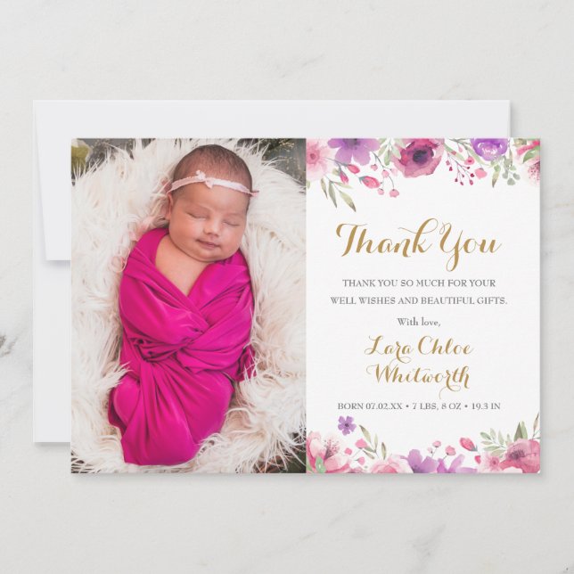 Anuncio Floral Baby Girl Photo Script Gracias Nacimiento (Anverso)