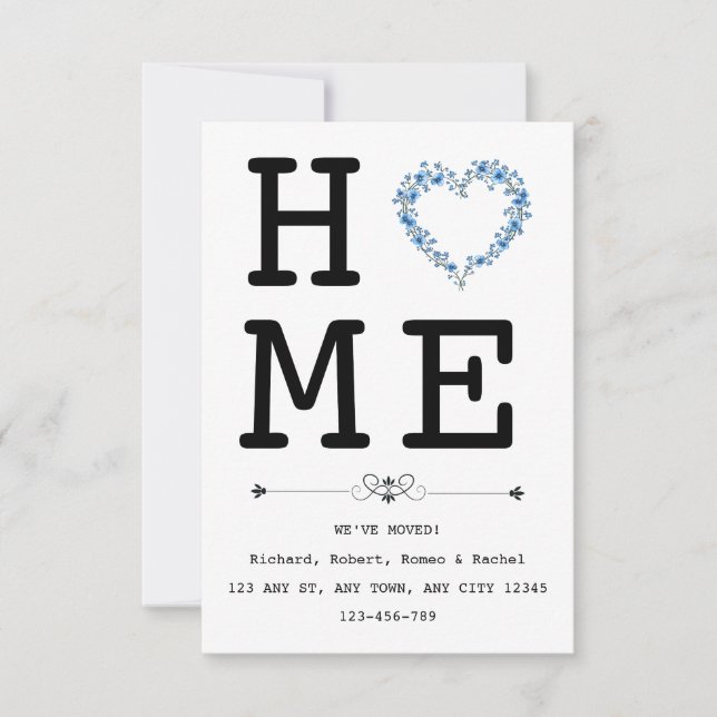 Anuncio Floral Blue Heart New Home Announcement (Anverso)