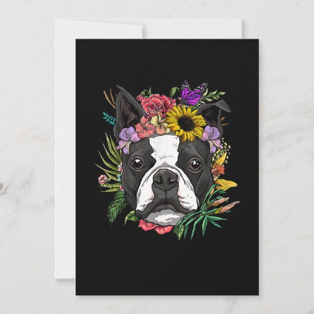 Anuncio Floral Boston Terrier Perro Primavera Naturaleza P (Anverso)
