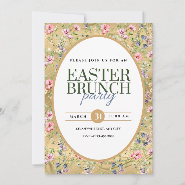 Anuncio floral de fiesta elegante de Pascua Brunch (Anverso)