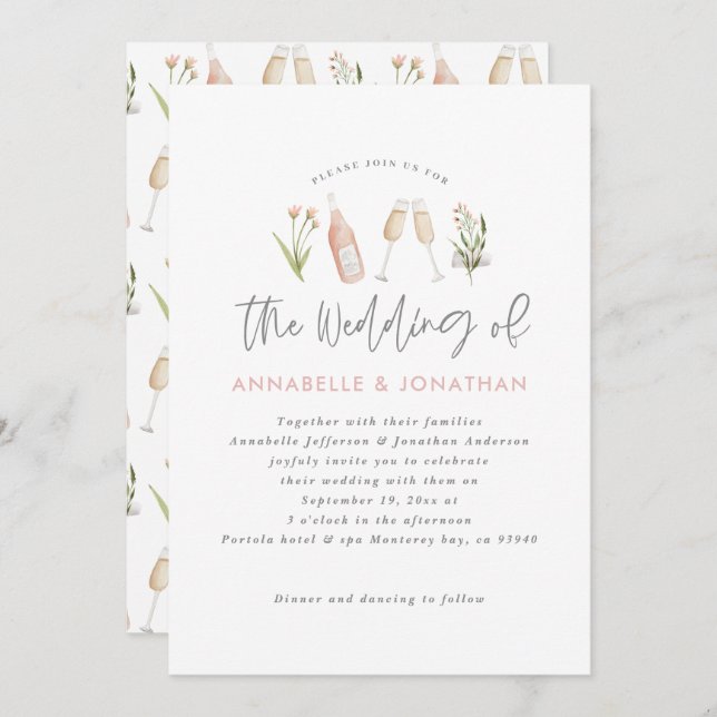 Anuncio floral de flores silvestres champán moderno guión (Anverso / Reverso)