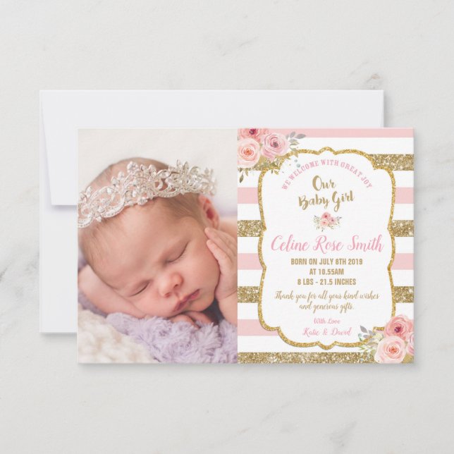 Anuncio Floral Pink Gold Baby Girl Foto (Anverso)
