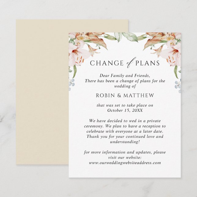 Anuncio Florece Terroso Beige Cambio de Planes Boda (Anverso / Reverso)
