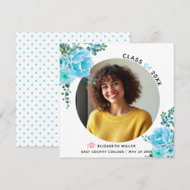 Anuncio Flores azul agua foto de graduación Clase 2026