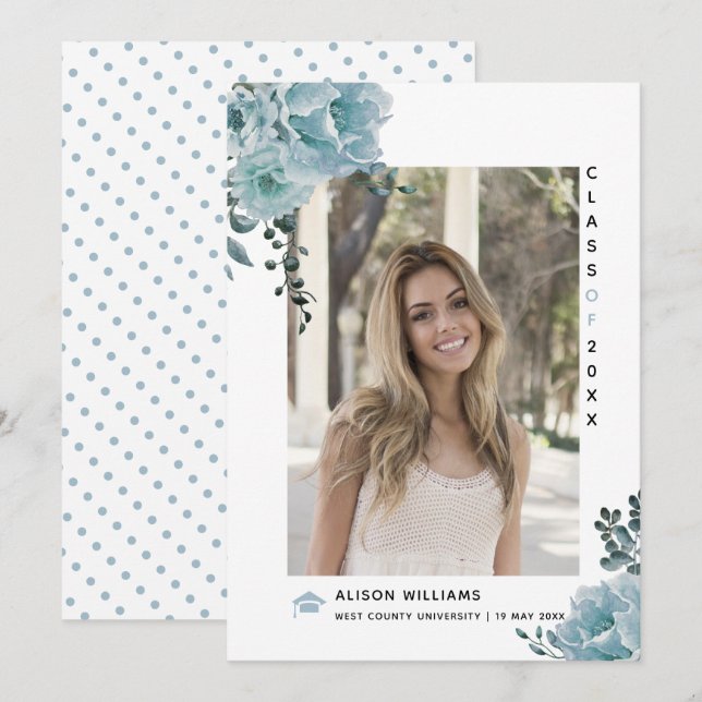 Anuncio Flores azul turbias Clase de graduación 2023 (Anverso / Reverso)