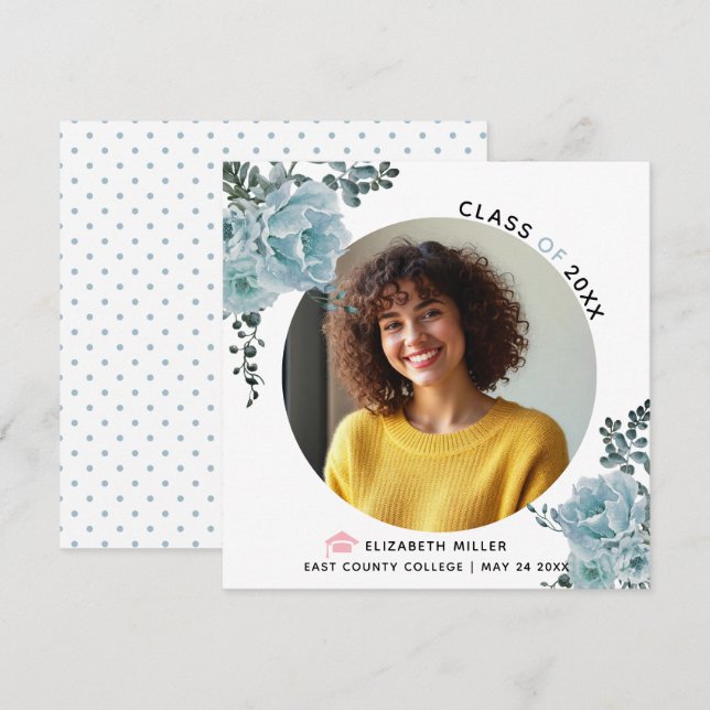 Anuncio Flores azul turbias Clase de graduación 2023 (Anverso / Reverso)