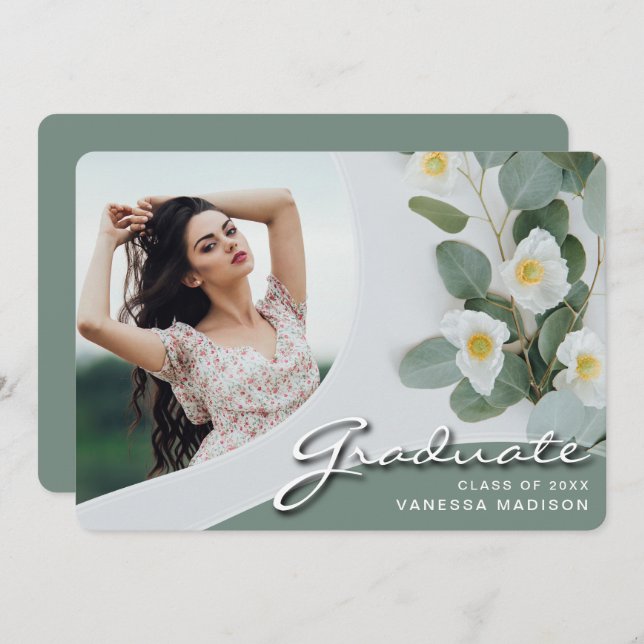 Anuncio Flores blancas con guiones elegantes | Grado moder (Anverso / Reverso)