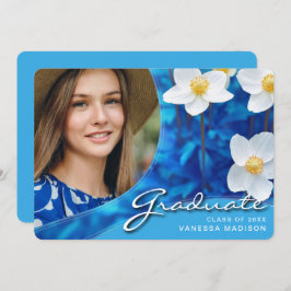 Anuncio Flores De Guión Elegante Azul | Grado moderno de f