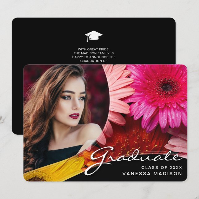 Anuncio Flores de guiones elegantes | Grado moderno de fot (Anverso / Reverso)