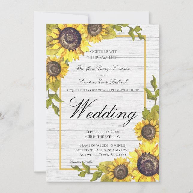 Anuncio Flores de sol en madera blanca: invitati, Boda Bod (Anverso)