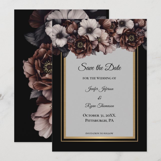 Anuncio flores oscuras y temperamentales para boda guardar (Anverso / Reverso)