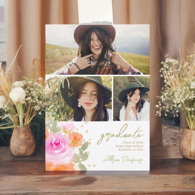 Anuncio Flores silvestres naranja de jardín 3 fotos gradua (Garden orange wildflowers 3 photos graduation announcement)