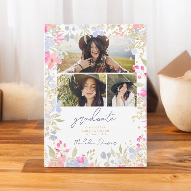 Anuncio Flores silvestres pastel de jardín 3 fotos graduad (Garden pastel wildflowers 3 photos graduation announcement)