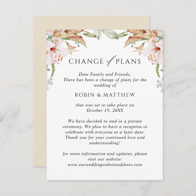 Anuncio Flores Terrosas Beige Cambio de Planes Boda (Anverso / Reverso)