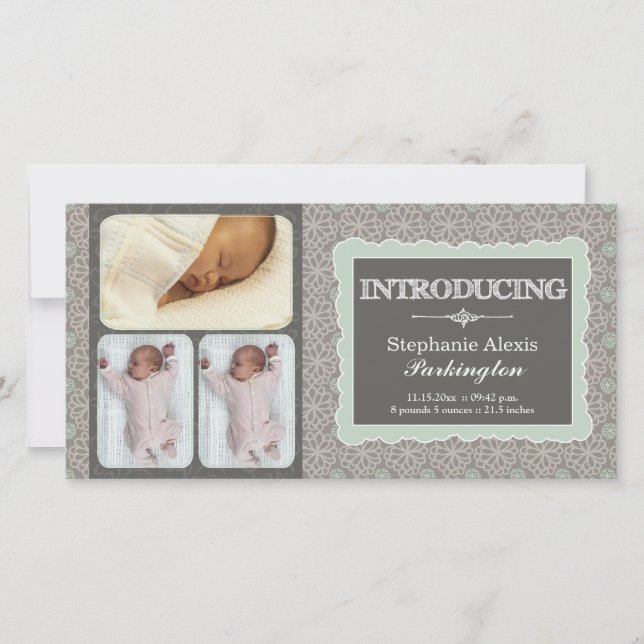 Anuncio Flores verde azuladas grises modernas foto invitac (Anverso)