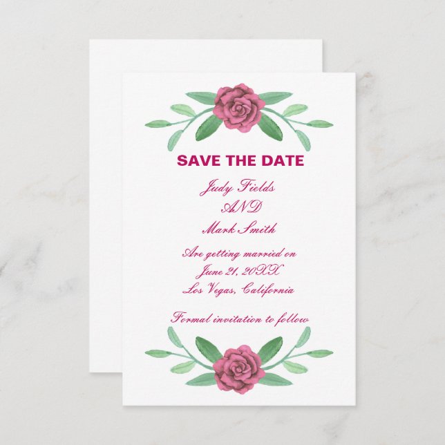 Anuncio Foliage Floral Pink Save the Date Card (Anverso / Reverso)