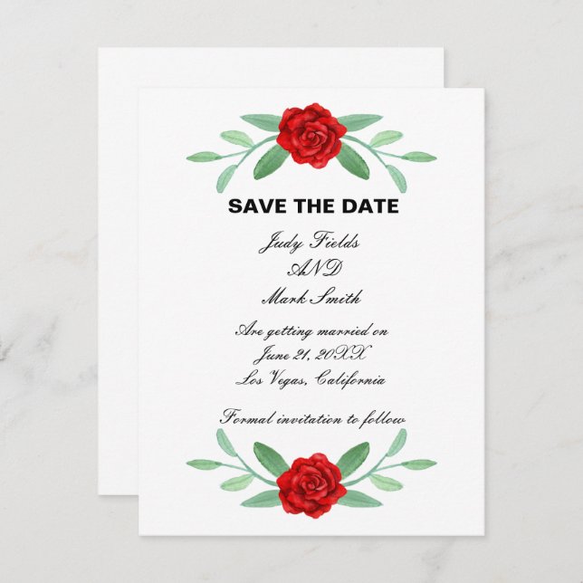Anuncio Foliage Red Floral Greeneration Save the Date Card (Anverso / Reverso)