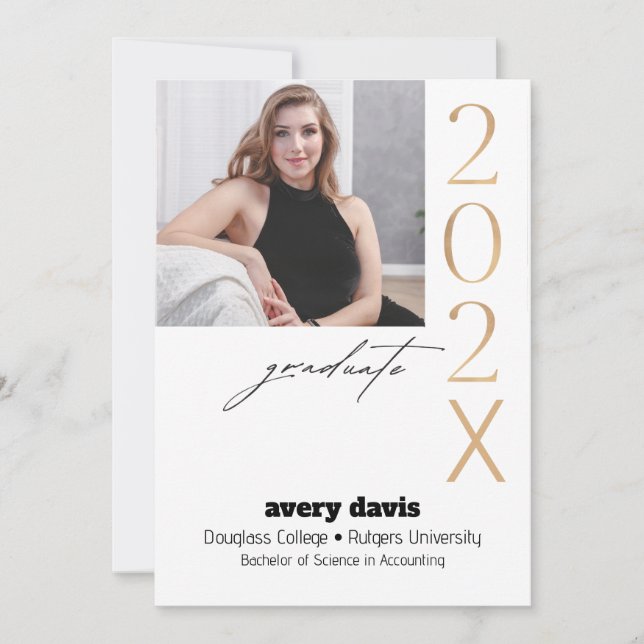 Anuncio Fondo blanco de foto dorada de grado 202X (Anverso)