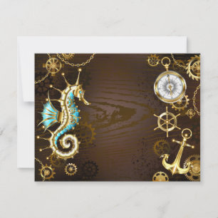 Anuncio Fondo de madera con caballito de mar mecánico