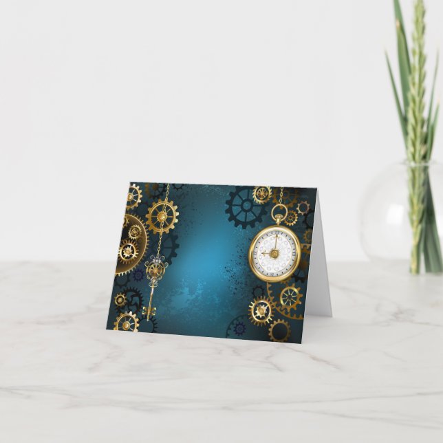 Anuncio Fondo de turquesa steampunk con engranajes (Anverso)