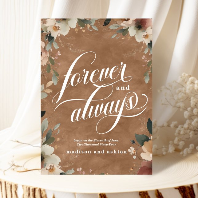 Anuncio Forever & Always Terracotta Boda Floral (Announce your love beautifully with our elegant "Forever and Always" wedding cards.)