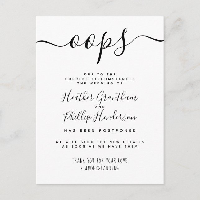 Anuncio Formal de Retraso de Boda por Sorpresa (Anverso)