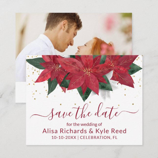 Anuncio Foto: Boda de Navidades rojos de Poinsettia (Anverso / Reverso)