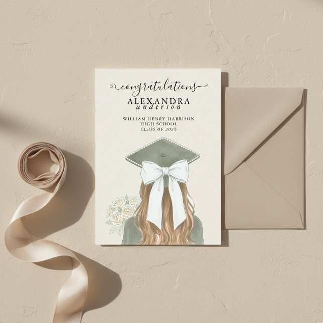 Anuncio Foto de arco de graduación de caligrafía caprichos (Whimsical Calligraphy Graduation Bow Photo Announcement)