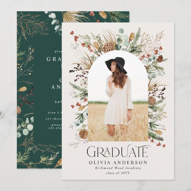 Anuncio Foto de arco de graduación verde botánico moderno (Anverso / Reverso)
